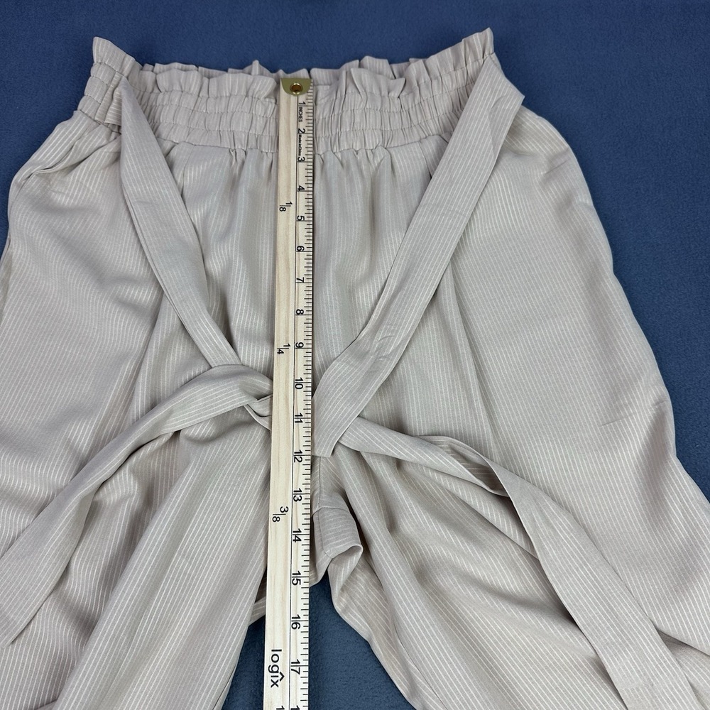 Unbranded Women's Beige Wide Leg Pants M High Rise Tie Waist Pull On - Picture 3 of 7